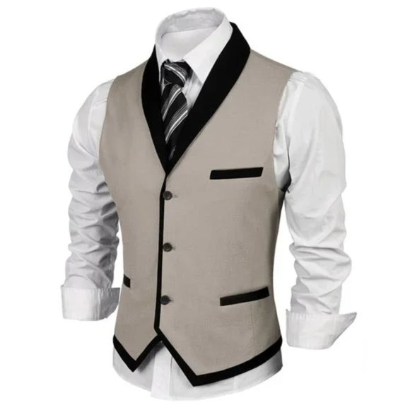 NEW MEN'S Suit Vest Slim Fit Waistcoat Tan - Picture 2 of 6
